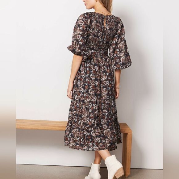 Cleobella Carly Paisley V-Neck Ankle Dress In Avalon Size Extra Small NWT - Picture 4 of 9